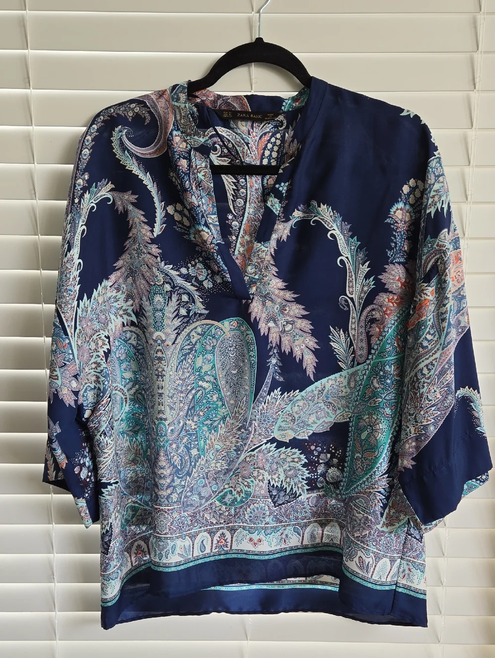 Zara Silk Flowy Blouse - Navy & Teal - Picture 1 of 4
